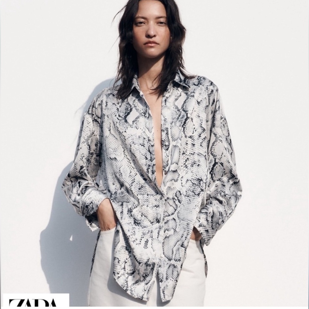 Zara oversized snakeskin button down